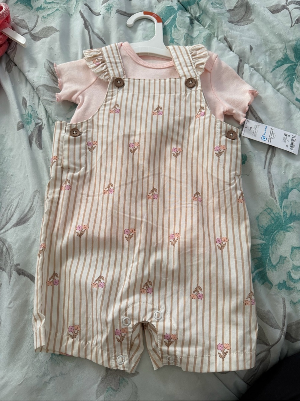 Carter's Pink Striped Floral Overalls
